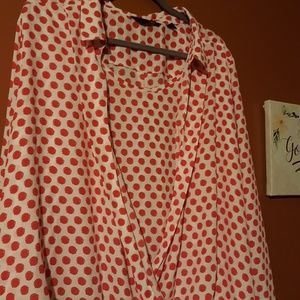 White & Pink polkadot top